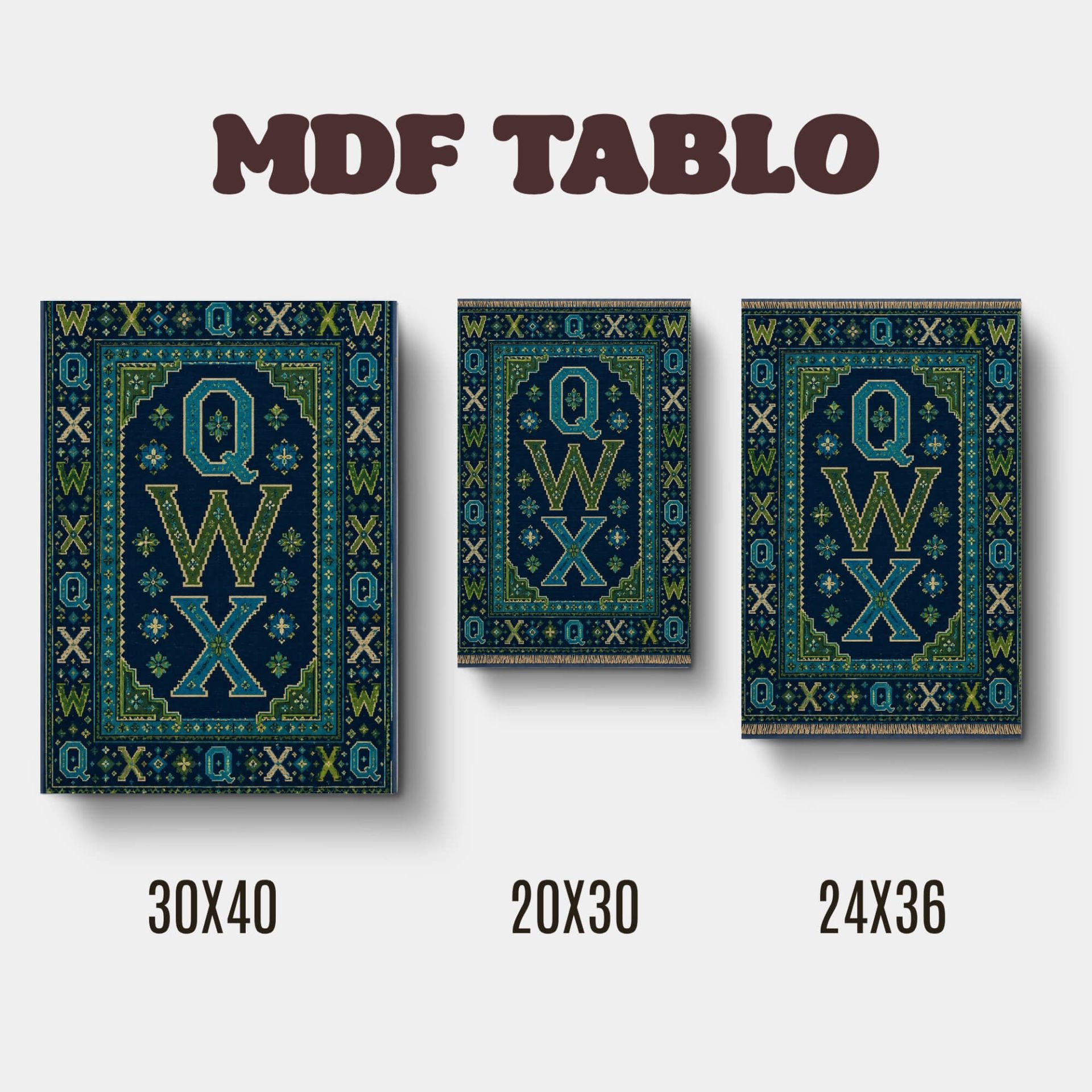 Tabloya Tîpên Kurdî - Halı Kilim Kürt Harfleri Motifli Tasarımlı Duvar Dekoratif Mdf Ahşap Retro Poster Tablo