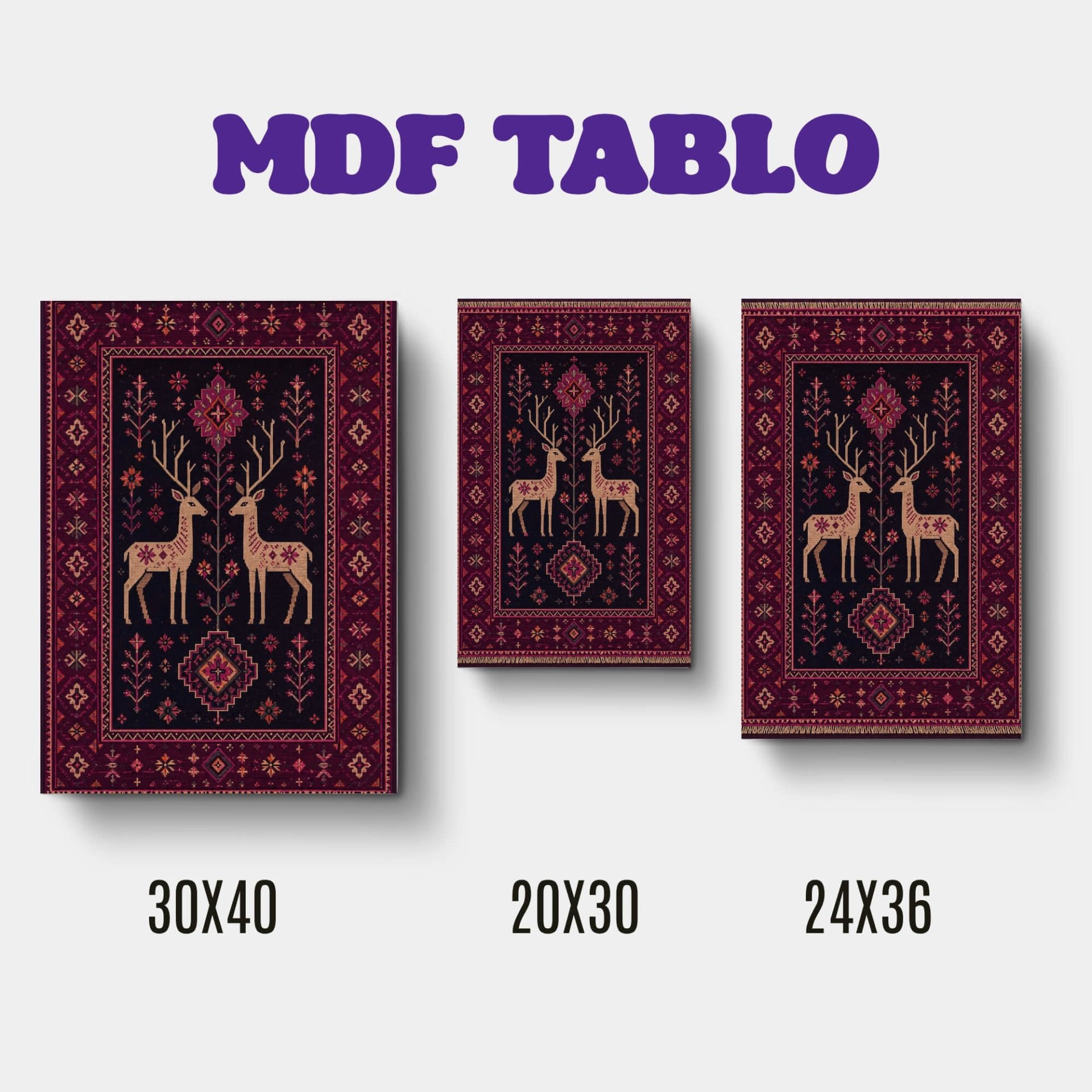 Tabloya Xezal - Halı Kilim Geyik Motifli Tasarımlı Duvar Dekoratif Mdf Ahşap Retro Poster Tablo