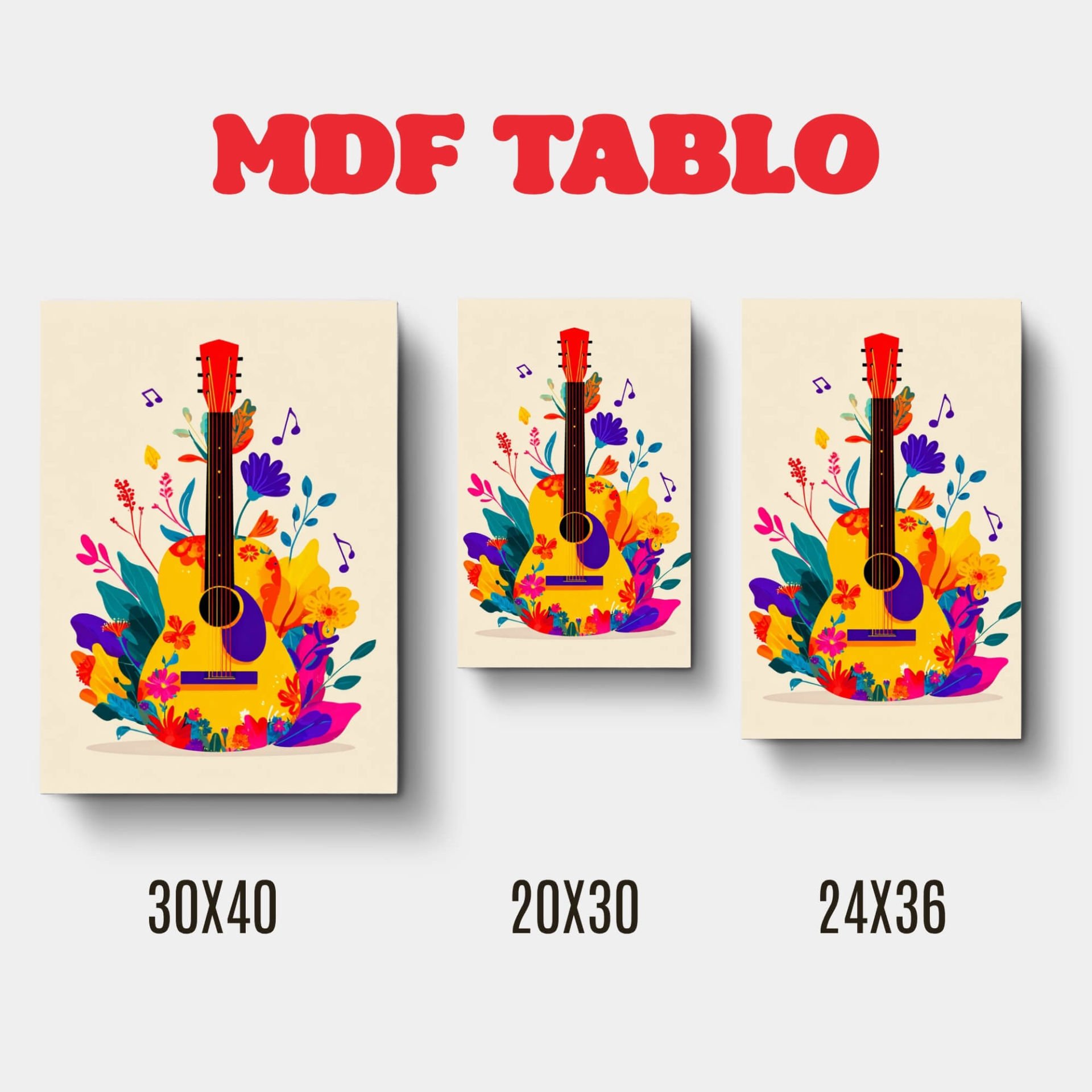 Müzik Aletleri Gitar Motifli Tasarımlı Duvar Dekoratif Mdf Ahşap Retro Poster Tablo