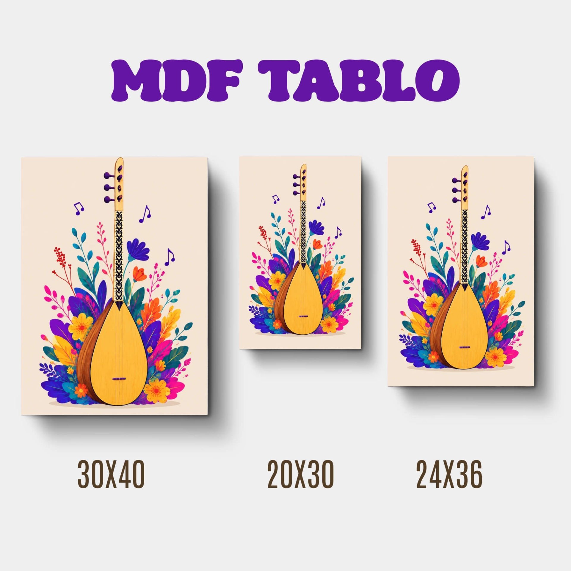 Müzik Aletleri Saz Motifli Tasarımlı Duvar Dekoratif Mdf Ahşap Retro Poster Tablo