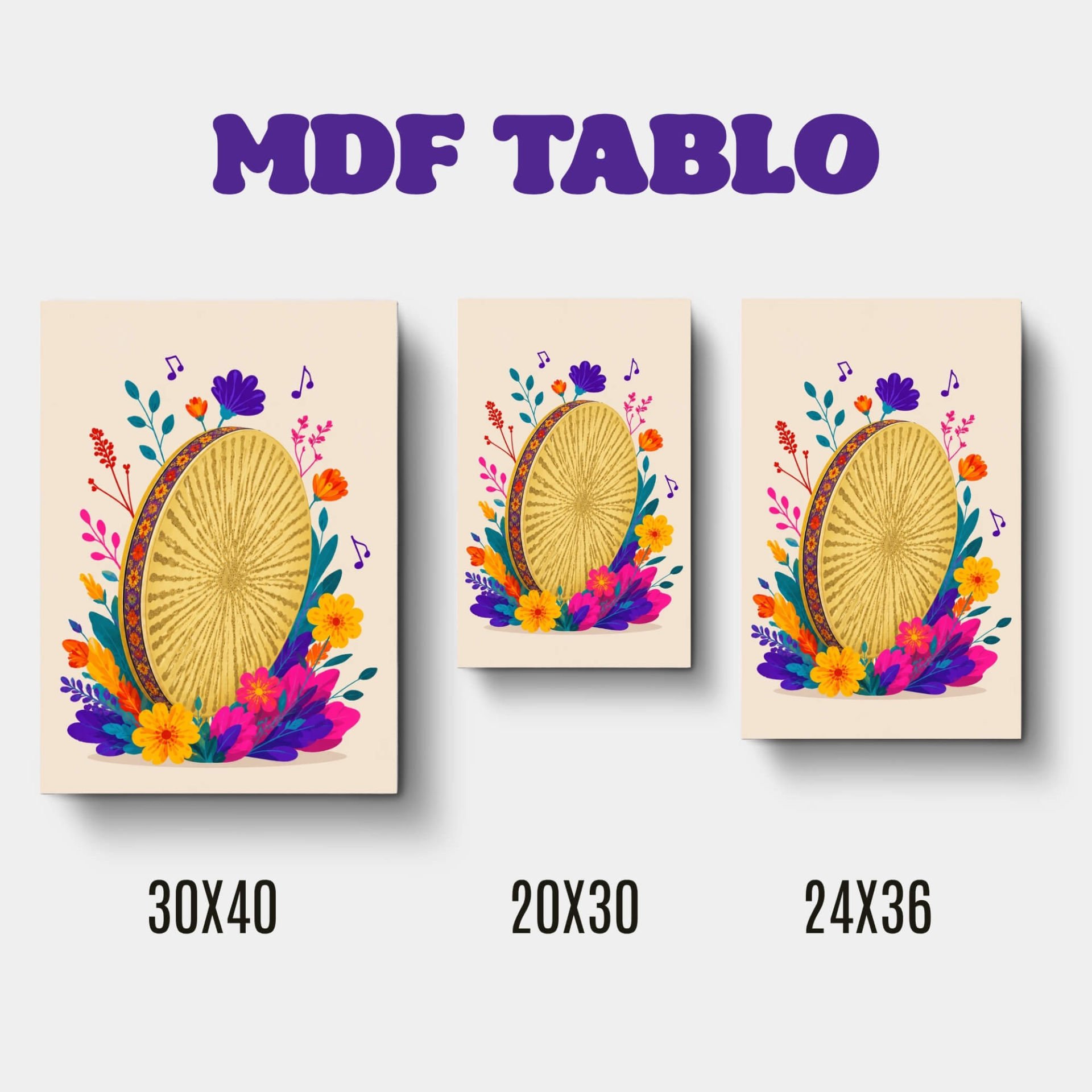 Müzik Aletleri Def Motifli Tasarımlı Duvar Dekoratif Mdf Ahşap Retro Poster Tablo