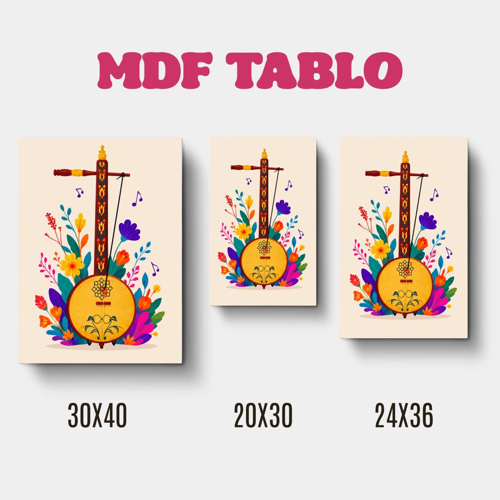 Müzik Aletleri Tembur Motifli Tasarımlı Duvar Dekoratif Mdf Ahşap Retro Poster Tablo