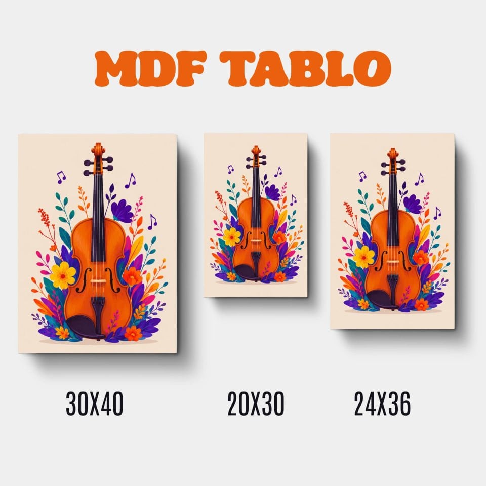 Müzik Aletleri Keman Motifli Tasarımlı Duvar Dekoratif Mdf Ahşap Retro Poster Tablo