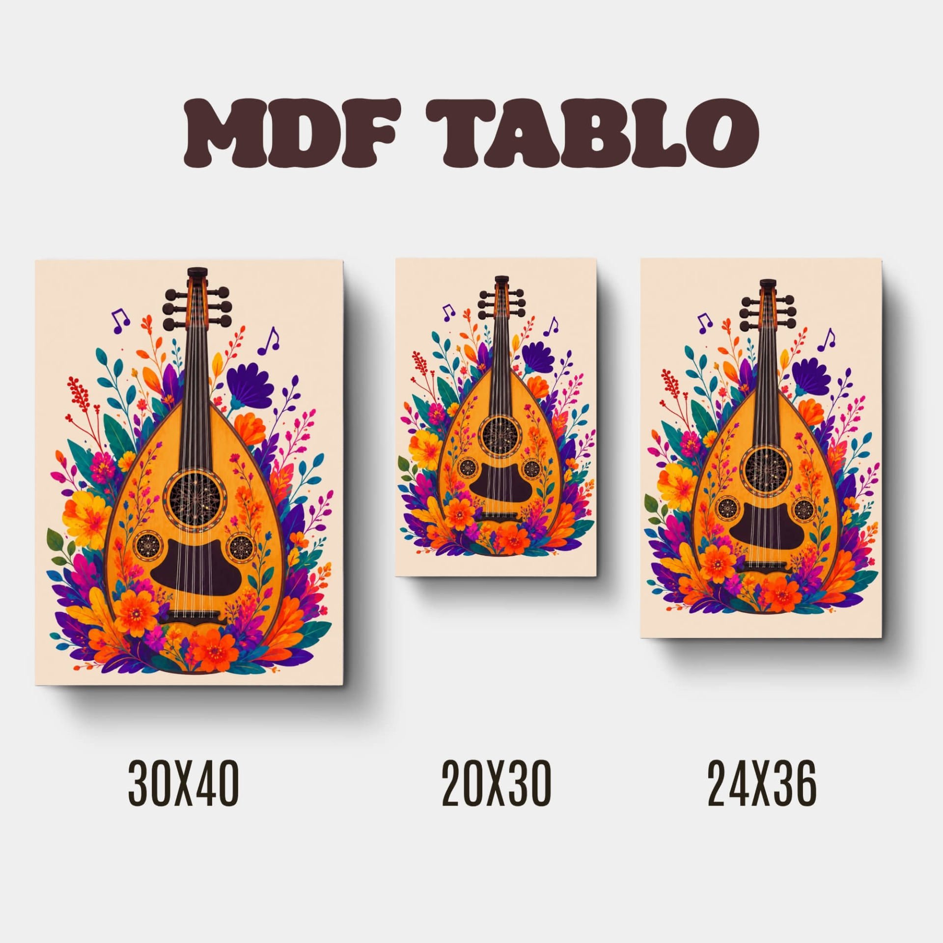 Müzik Aletleri UD Motifli Tasarımlı Duvar Dekoratif Mdf Ahşap Retro Poster Tablo