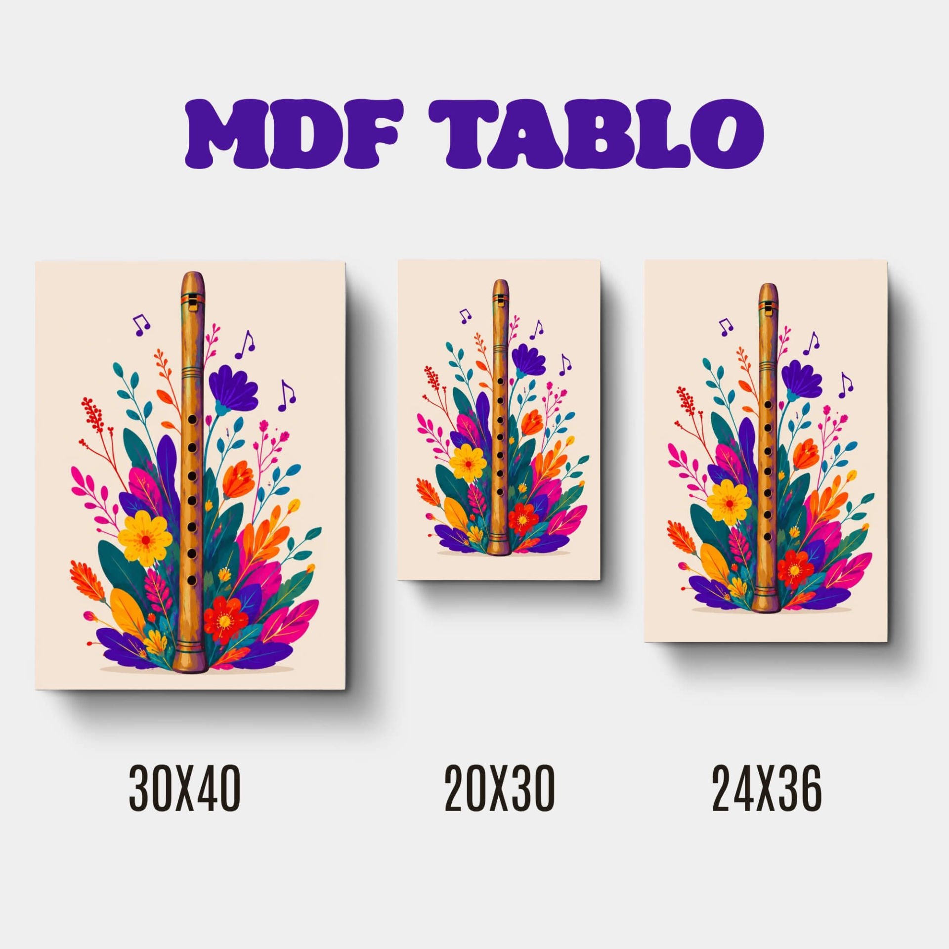 Müzik Aletleri FLÜT Motifli Tasarımlı Duvar Dekoratif Mdf Ahşap Retro Poster Tablo